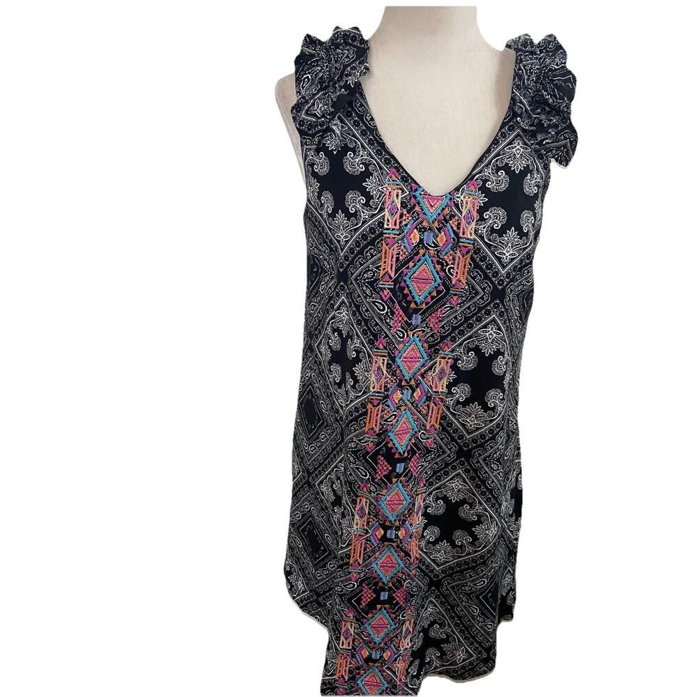 Savanna Jane Embroidered Shift Dress Black/Multicolor Size Small